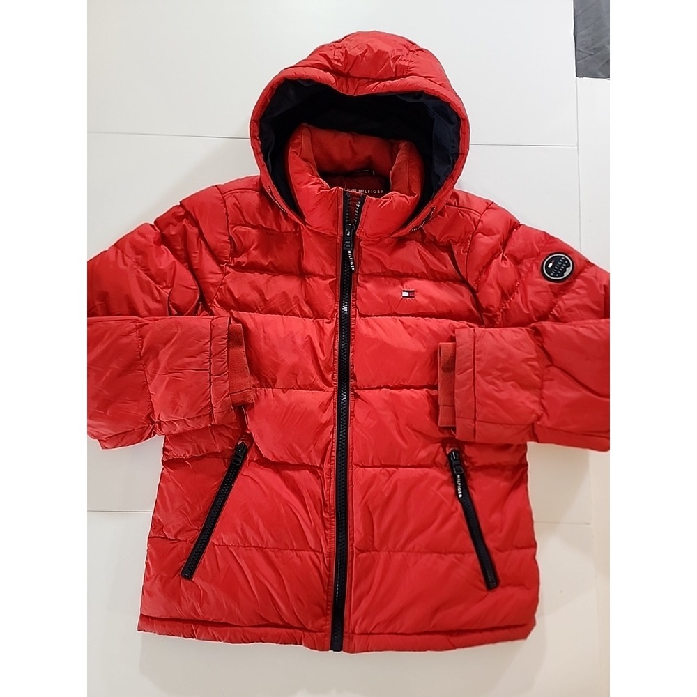 Tommy Hilfiger Men's Red Hooded Quilted Puffer Jacket Insulated Sz Small